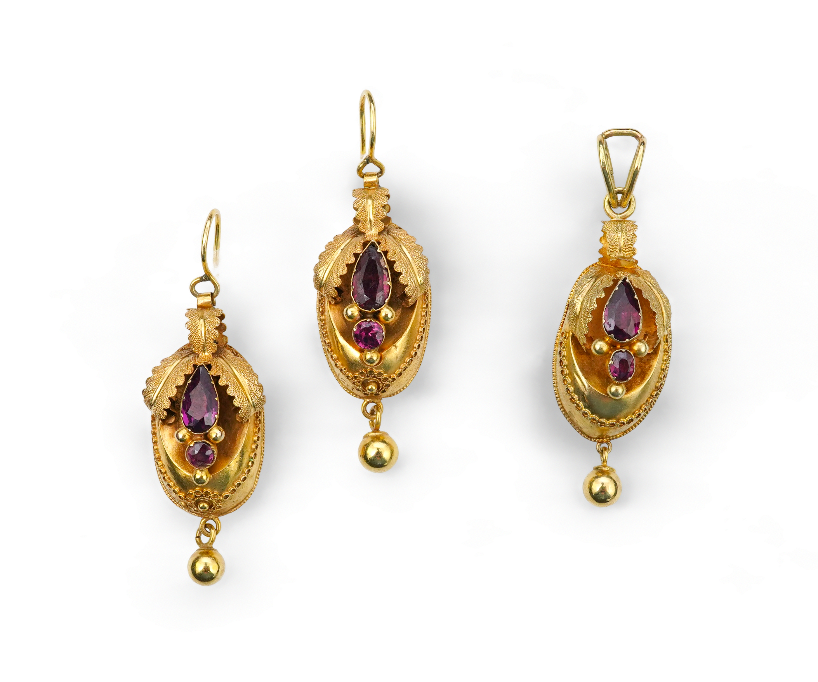 A Victorian gold and garnet demi-parure, mid 19th century